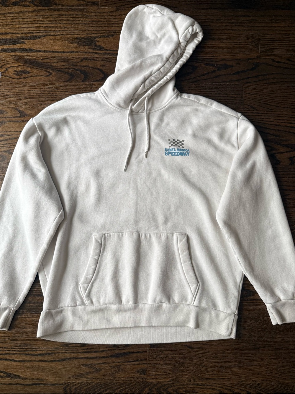 Hollister White Hooded Pullover with Light Blue Logo